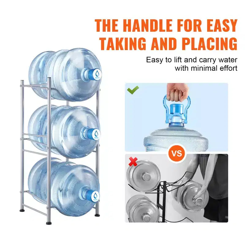 Support pour bonbonnes d'eau à 3 niveaux, support pour bonbonnes d'eau de 19 litres, étagère pour 3 bouteilles d'eau, support robuste pour bonbonnes d'eau