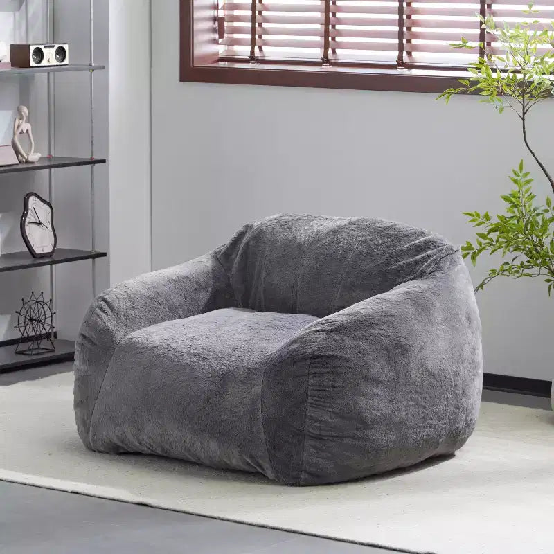 Pouf poire intérieur moderne et polyvalent en fausse fourrure avec dossier