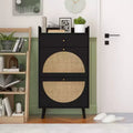 Modern Shoe Cabinet with Rattan Detailing, MDF Frame, Pine Wood Legs, and 1 Drawer+2 Flip Drawers, Multi-Shelf Storage Unit - ModernLuxe