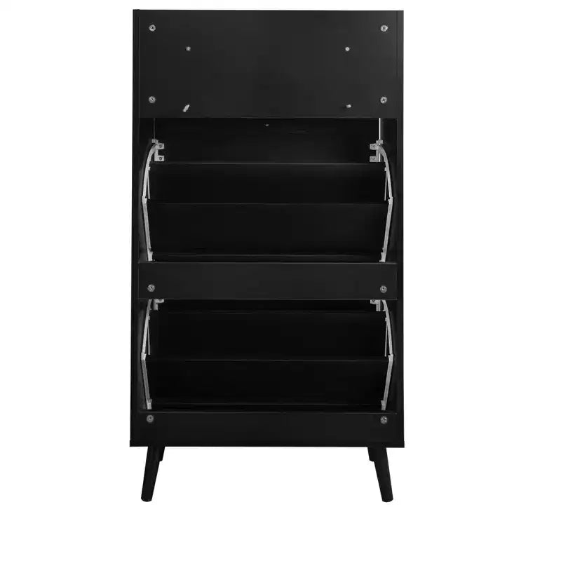 Meuble à chaussures moderne avec détails en rotin, cadre en MDF, pieds en bois de pin et 1 tiroir + 2 tiroirs basculants, unité de rangement multi-étagères