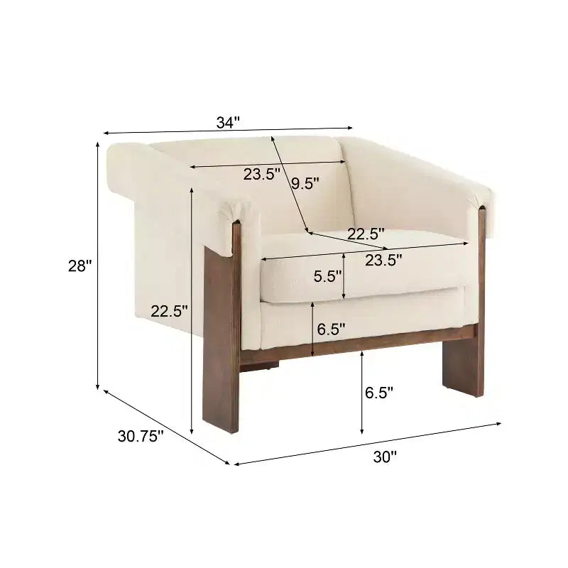 Fauteuil d'appoint moderne 34 avec revêtement confortable, coussins profonds, bois massif, fauteuil du milieu du siècle pour salon, chambre, salle d'attente