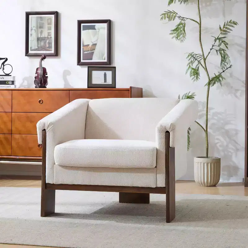 Okak 34 Modern Accent Chair with Comfy Upholstery Deep Cushions Solid Wood Mid-Century Armchair for Living Room Bedroom Waiting Room