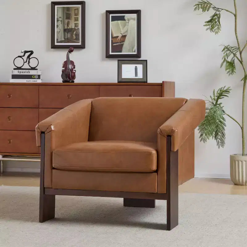 Fauteuil d'appoint moderne 34 avec revêtement confortable, coussins profonds, bois massif, fauteuil du milieu du siècle pour salon, chambre, salle d'attente