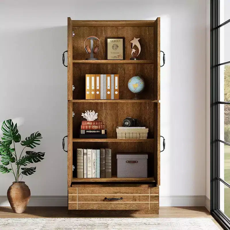 Armoire de rangement en bois de 70 po, armoire de rangement haute de style rétro avec portes et tiroir