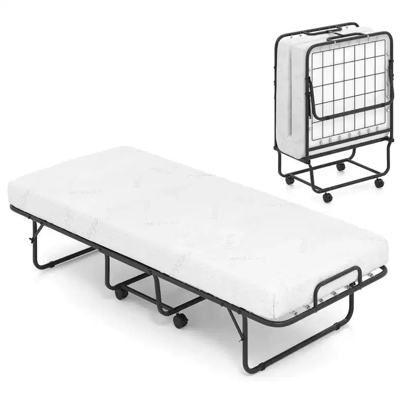 Costway Folding Bed with Mattress 74 x 31 Cot Size Rolling Guest Bed Space Saving