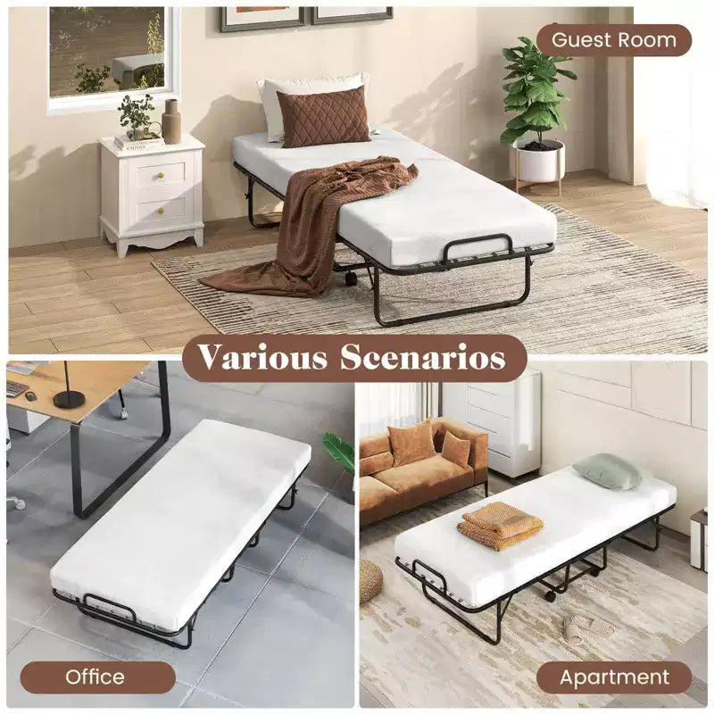 Lit pliant avec matelas 74 x 31 pouces, lit d'appoint roulant peu encombrant