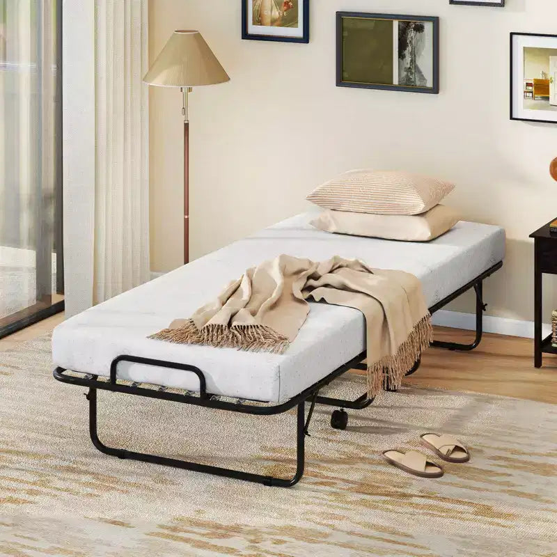 Lit pliant avec matelas 74 x 31 pouces, lit d'appoint roulant peu encombrant