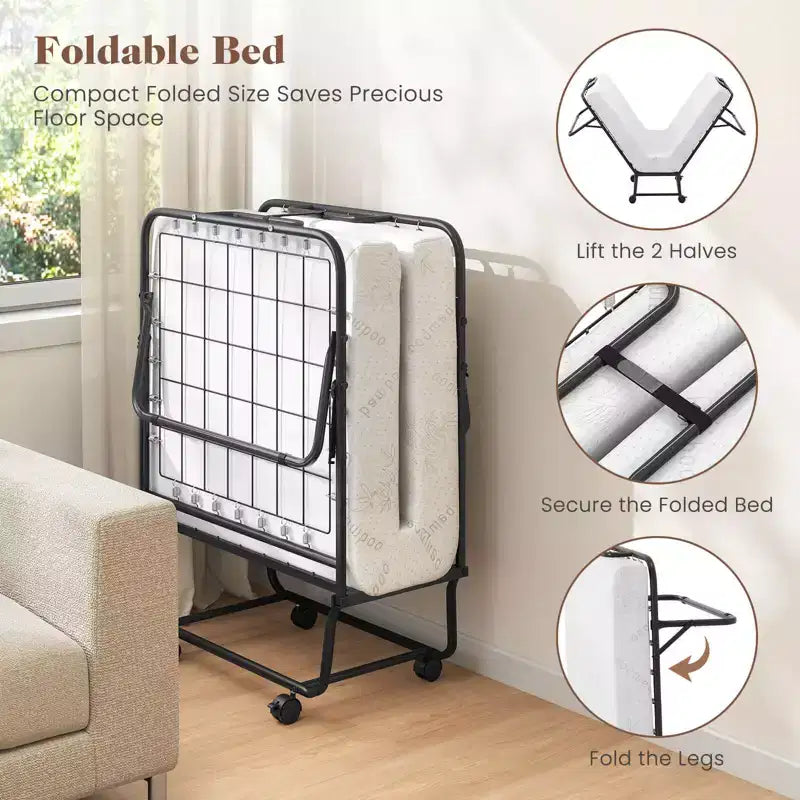 Lit pliant avec matelas 74 x 31 pouces, lit d'appoint roulant peu encombrant