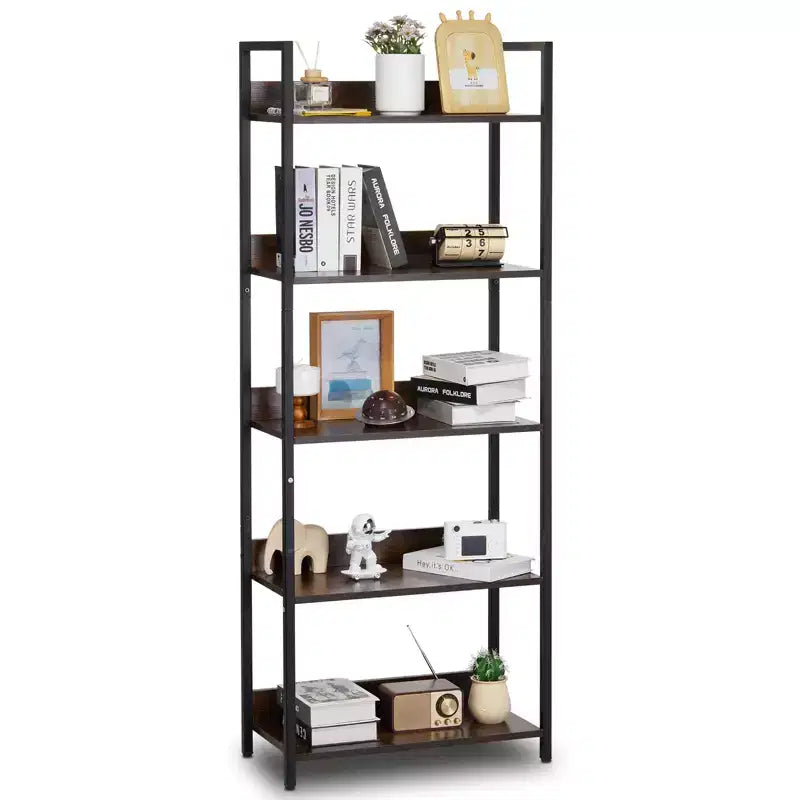 VEVOR Metal Bookshelf, 5-Tier Tall Industrial Bookshelf, Rustic Display Vintage Storage Bookcase with Open Shelves, Freestanding Display Shelving