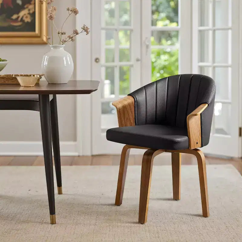 Chaise de salle à manger pivotante Mid-Century Modern avec cuir PU et pieds en peuplier