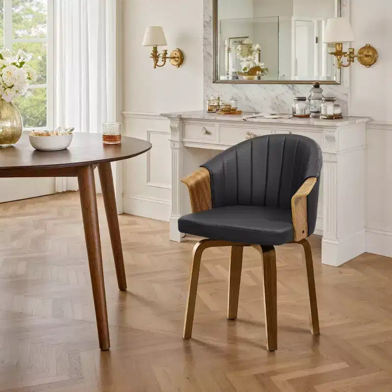 Chaise de salle à manger pivotante Mid-Century Modern avec cuir PU et pieds en peuplier