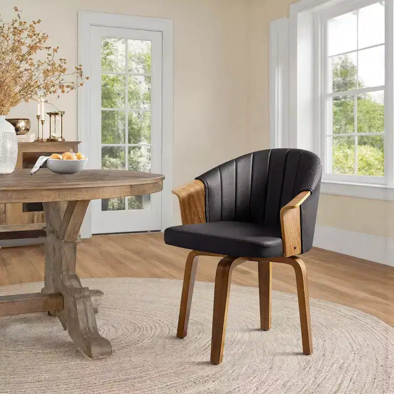 Chaise de salle à manger pivotante Mid-Century Modern avec cuir PU et pieds en peuplier