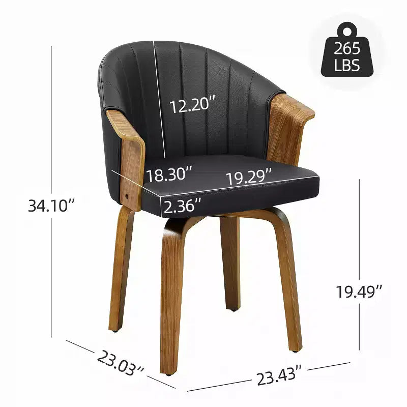 Chaise de salle à manger pivotante Mid-Century Modern avec cuir PU et pieds en peuplier