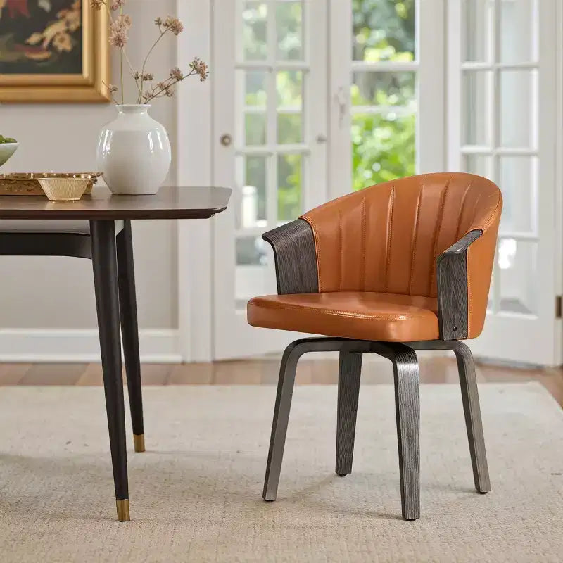 Chaise de salle à manger pivotante Mid-Century Modern avec cuir PU et pieds en peuplier