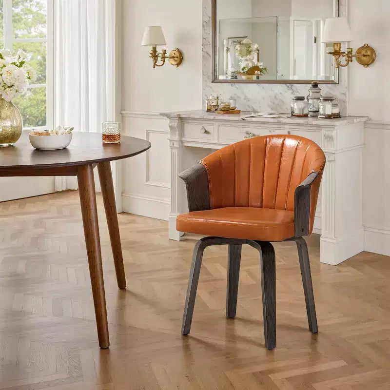 Chaise de salle à manger pivotante Mid-Century Modern avec cuir PU et pieds en peuplier