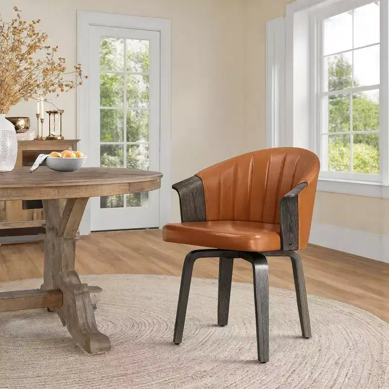Chaise de salle à manger pivotante Mid-Century Modern avec cuir PU et pieds en peuplier