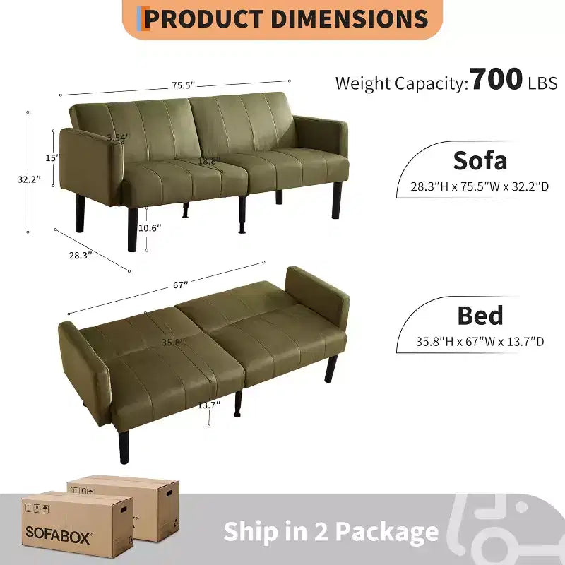 Canapé-lit futon 75,5 avec cadre en bois - Causeuse-lit en flanelle de lin, motif vertical, multifonctionnel pour salon