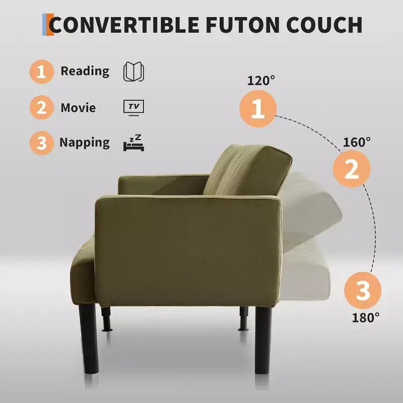 Canapé-lit futon 75,5 avec cadre en bois - Causeuse-lit en flanelle de lin, motif vertical, multifonctionnel pour salon