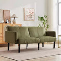 75.5 Futon Sofa Bed with Wooden Frame - Linen Flannel Loveseat Couch Bed, Vertical Pattern, Multi-Functional for Living Room