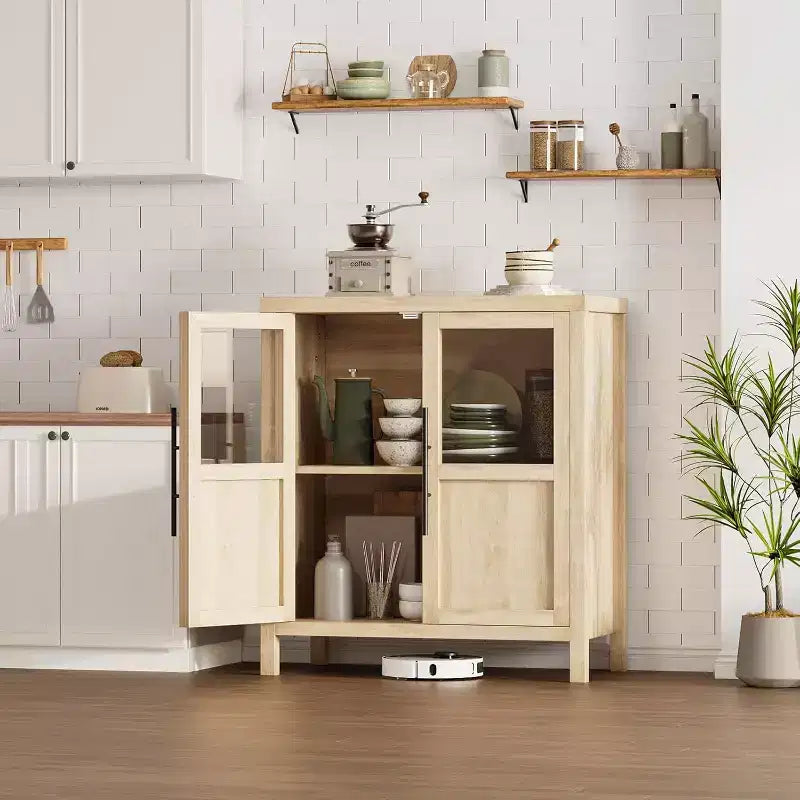 29 Buffet de Ferme : Meuble Vitrine avec Étagères Réglables, Rangement Étroit pour Cuisine, Salle à Manger et Petits Espaces (Finition Poire)