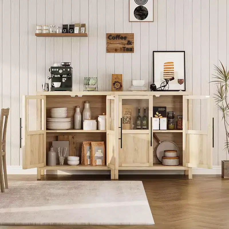 29 Buffet de Ferme : Meuble Vitrine avec Étagères Réglables, Rangement Étroit pour Cuisine, Salle à Manger et Petits Espaces (Finition Poire)