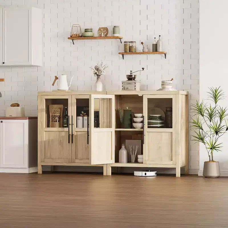 29 Buffet de Ferme : Meuble Vitrine avec Étagères Réglables, Rangement Étroit pour Cuisine, Salle à Manger et Petits Espaces (Finition Poire)