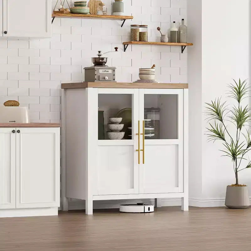 29 Buffet de Ferme : Meuble Vitrine avec Étagères Réglables, Rangement Étroit pour Cuisine, Salle à Manger et Petits Espaces (Finition Poire)