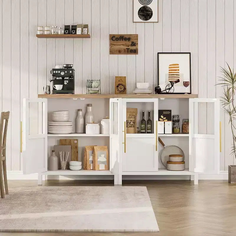 29 Buffet de Ferme : Meuble Vitrine avec Étagères Réglables, Rangement Étroit pour Cuisine, Salle à Manger et Petits Espaces (Finition Poire)