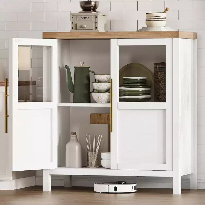 29 Buffet de Ferme : Meuble Vitrine avec Étagères Réglables, Rangement Étroit pour Cuisine, Salle à Manger et Petits Espaces (Finition Poire)
