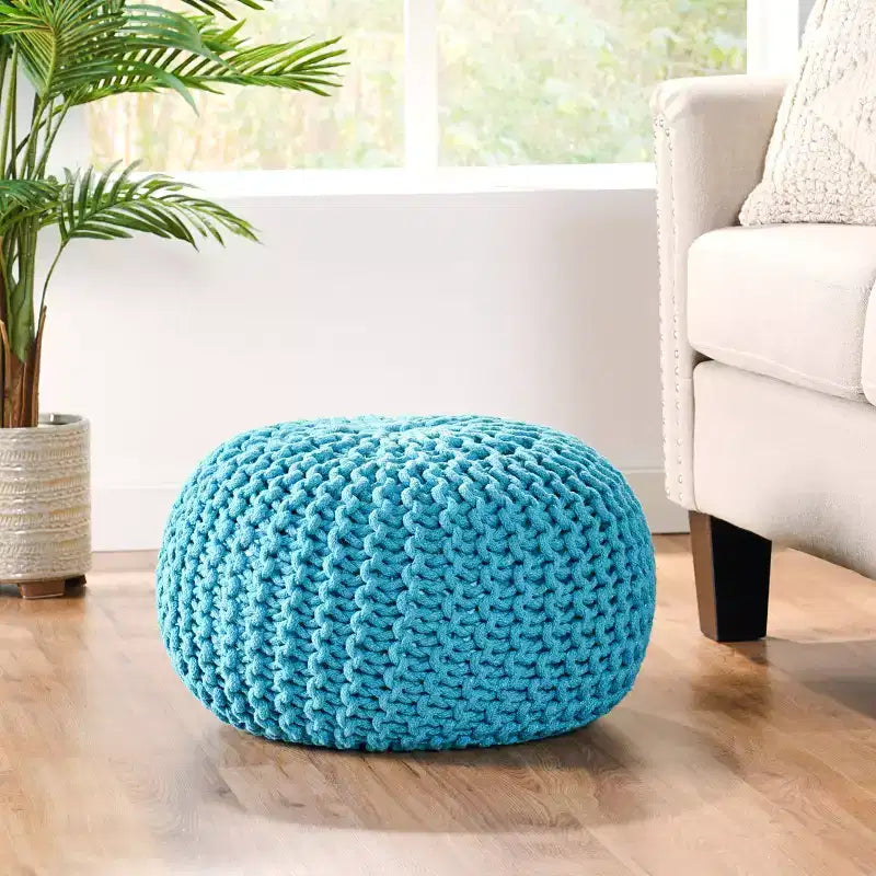 GDFStudio Poona Modern Handmade Cotton Knit Round Pouf