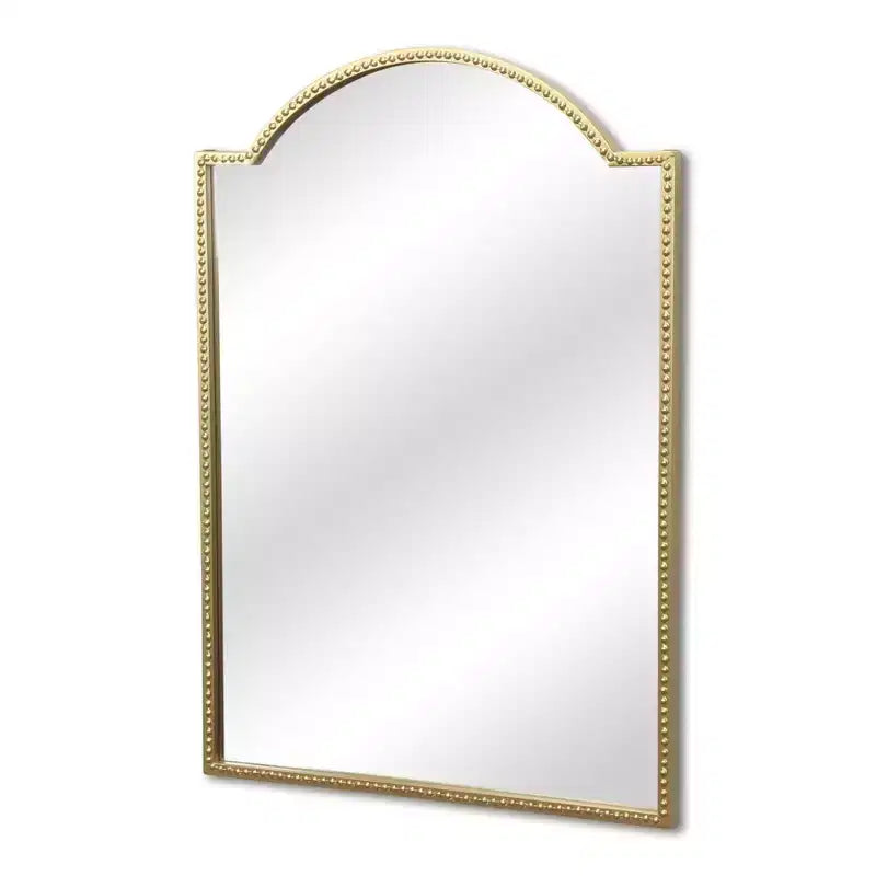 Miroir décoratif en arc à billes en métal doré de 32 pouces