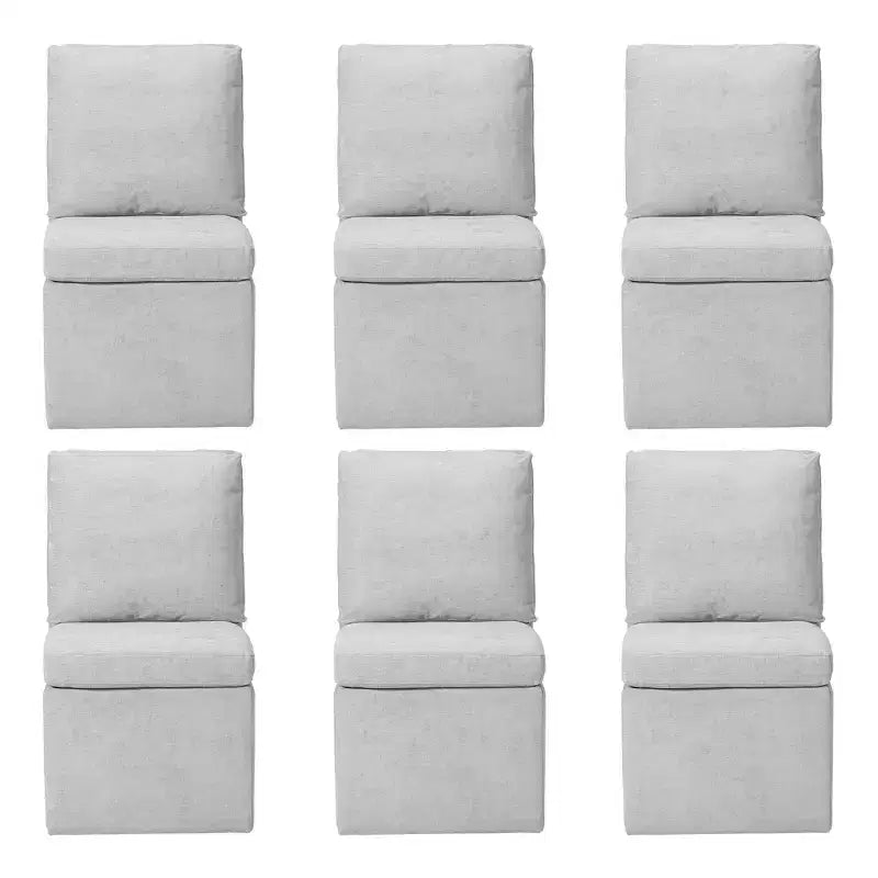 WestinTrends Soho Modern Upholstered Chenille Armless Dining Chairs With Casters (Set of 6), Light Gray