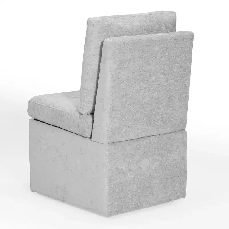 Chaises de salle à manger modernes sans accoudoirs en chenille rembourrée avec roulettes (lot de 6), Gris clair