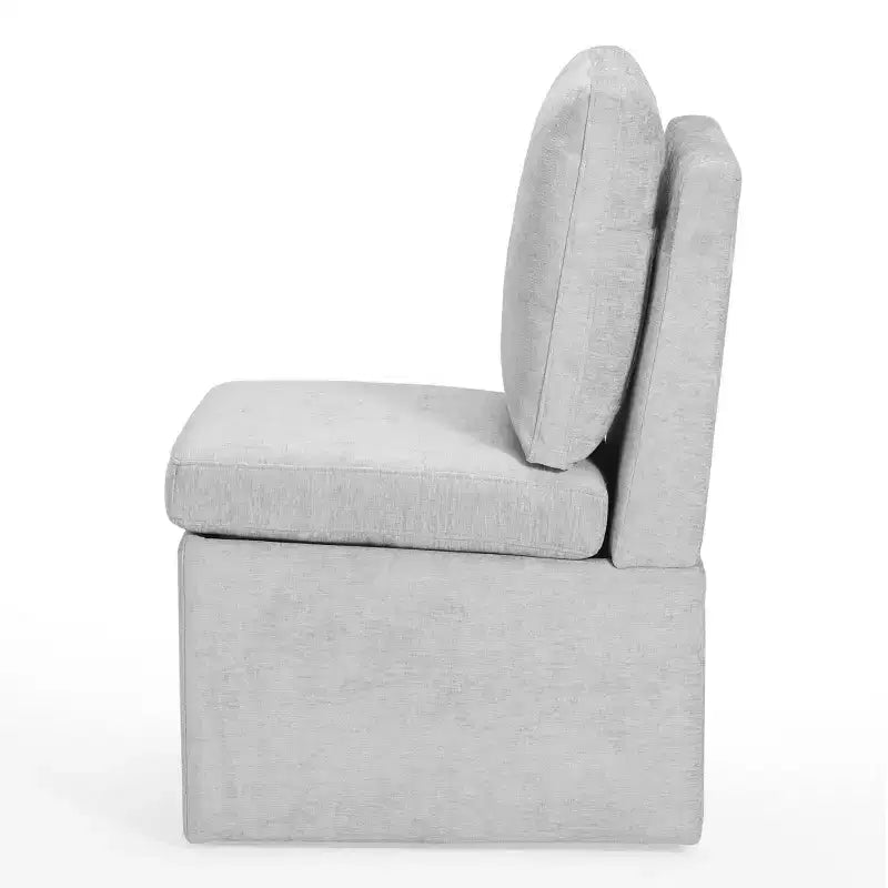 Chaises de salle à manger modernes sans accoudoirs en chenille rembourrée avec roulettes (lot de 6), Gris clair