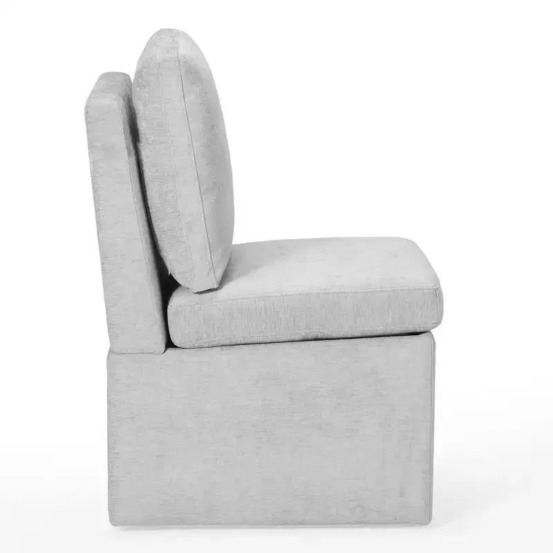 Chaises de salle à manger modernes sans accoudoirs en chenille rembourrée avec roulettes (lot de 6), Gris clair