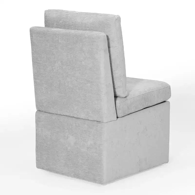 Chaises de salle à manger modernes sans accoudoirs en chenille rembourrée avec roulettes (lot de 6), Gris clair