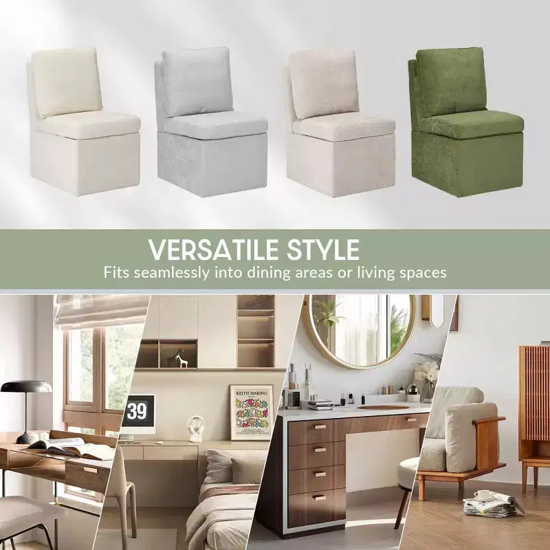 Chaises de salle à manger modernes sans accoudoirs en chenille rembourrée avec roulettes (lot de 6), Gris clair