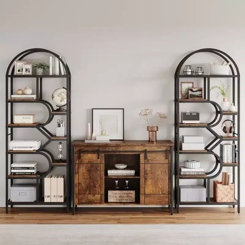Étagère ouverte à 6 niveaux, Bibliothèque voûtée de 207,5 cm avec étagères de rangement ouvertes, Cadre en métal