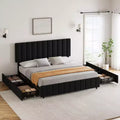 Bed Frame with 4 Storage Drawers, Linen Upholstered Platform Bed Frame, Adjustable Height Headboard, No Box Spring Needed