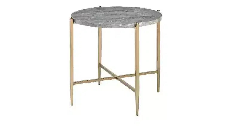 HomeRoots 24 Champagne And Light Gray Manufactured Wood And Metal Round End Table