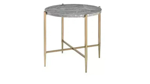 HomeRoots 24 Champagne And Light Gray Manufactured Wood And Metal Round End Table
