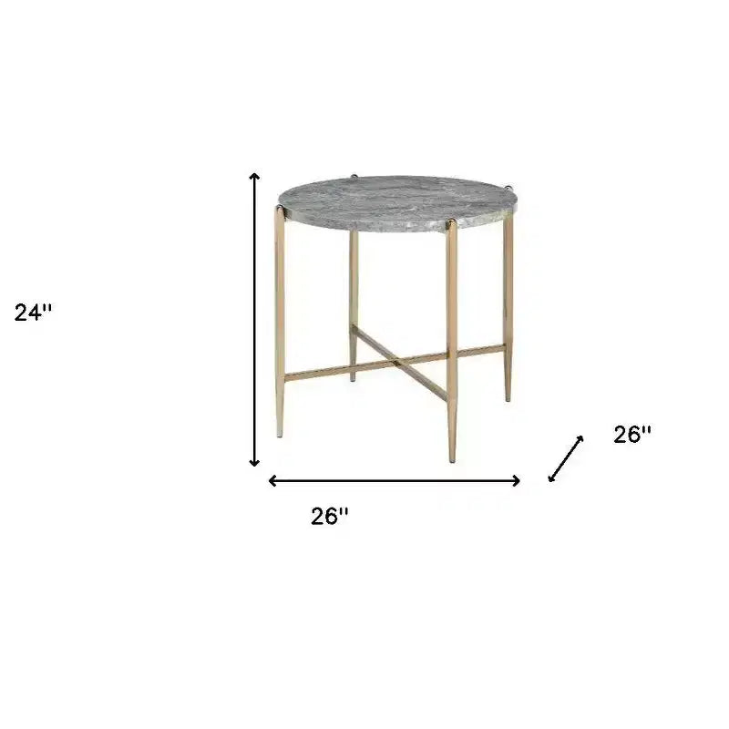 Table d'appoint ronde 24 po en bois manufacturé gris clair et champagne et métal
