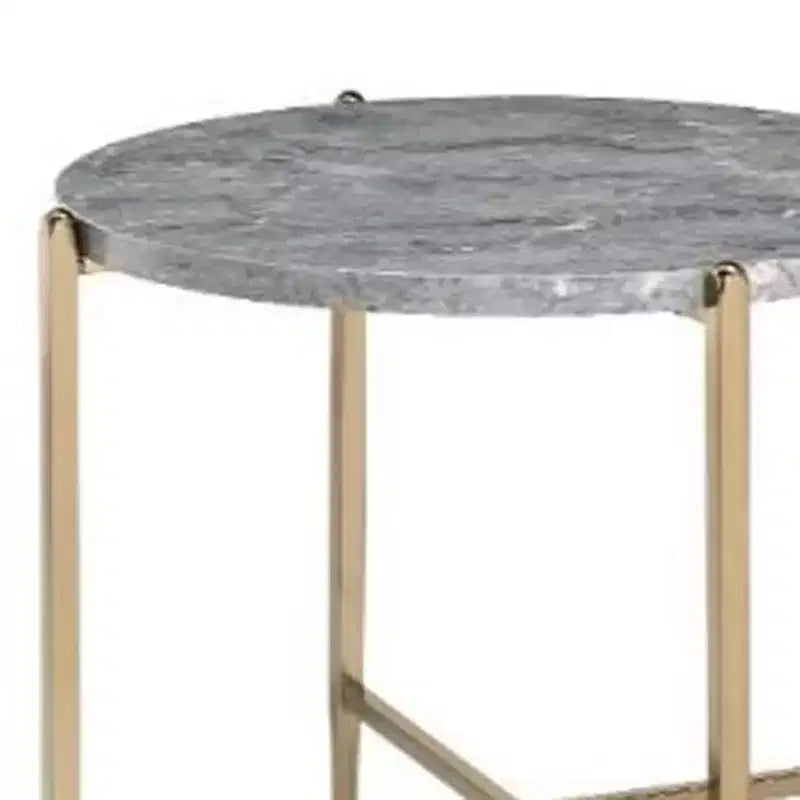 Table d'appoint ronde 24 po en bois manufacturé gris clair et champagne et métal