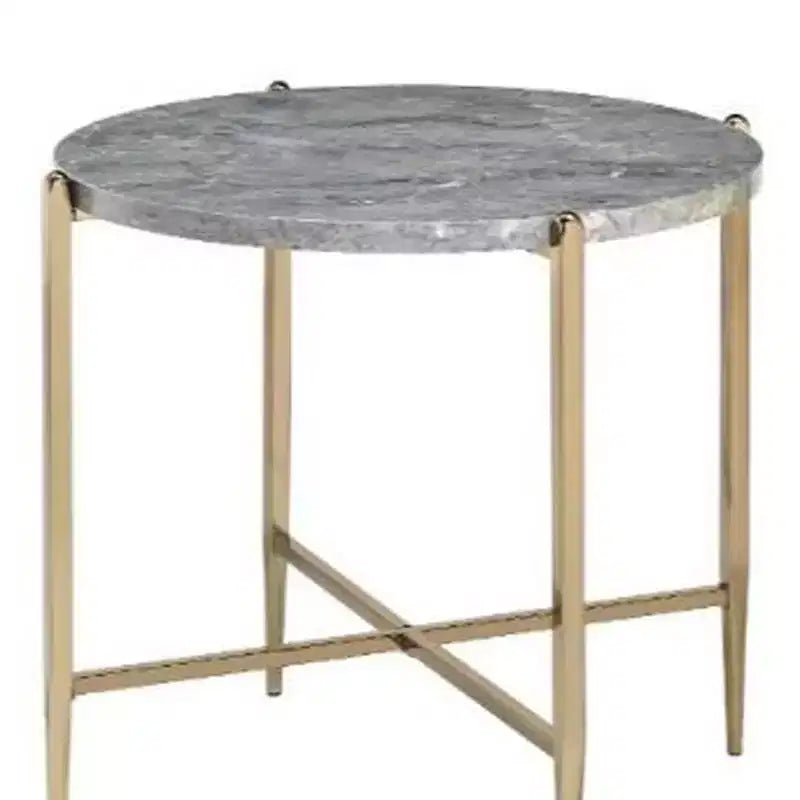 Table d'appoint ronde 24 po en bois manufacturé gris clair et champagne et métal