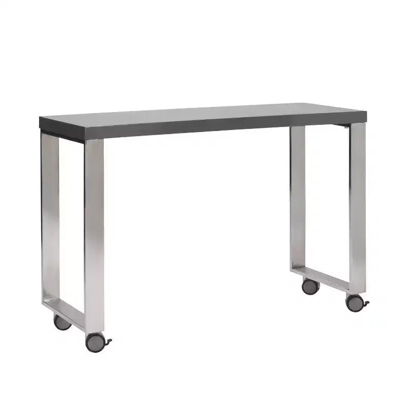 Bureau roulant à plateau coulissant en bois gris et argenté et acier inoxydable, 39 po