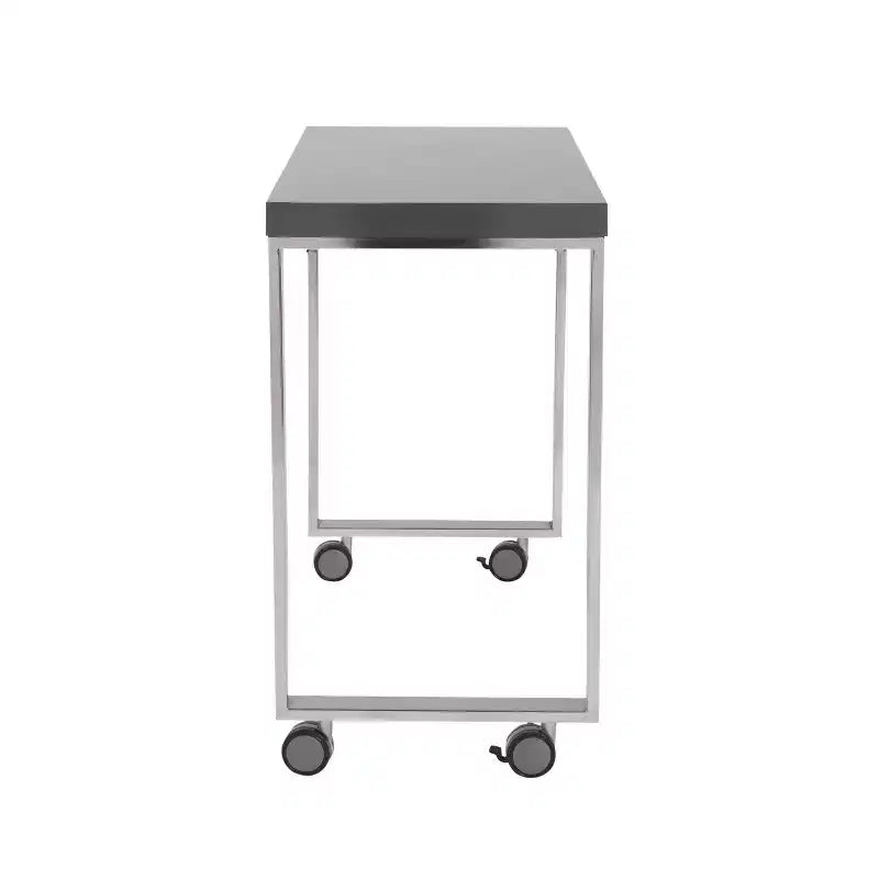 Bureau roulant à plateau coulissant en bois gris et argenté et acier inoxydable, 39 po