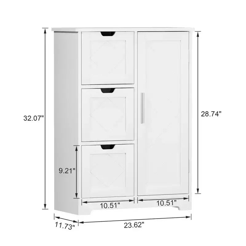 Meuble de rangement de salle de bain, meuble bas autoportant avec 3/4 tiroirs et 2 étagères réglables, blanc