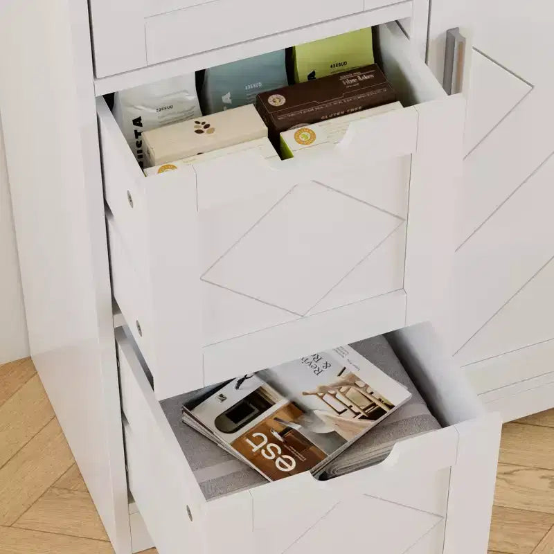 Meuble de rangement de salle de bain, meuble bas autoportant avec 3/4 tiroirs et 2 étagères réglables, blanc