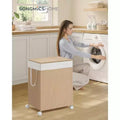 2-Compartment Rolling Laundry Hamper, 100L Capacity, Rattan-Style with Lid, Removable Washable Liner, Natural Beige and Matte White