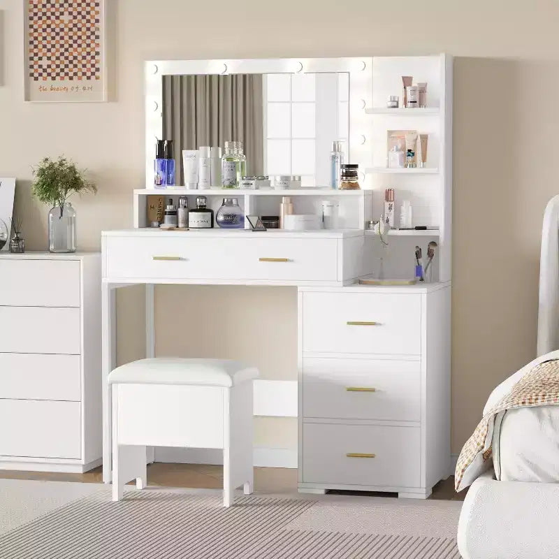 Table de toilette avec chaise, miroir et lumières réglables sur 3 modes de luminosité, Coiffeuse de maquillage